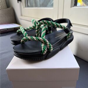 Loeffler Randall Ozzy Sport Sandals with Green and Cream Braided Straps